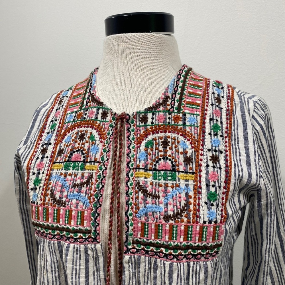 Raga Embroidered Open Front Striped Tassel Cardigan‎ Top Boho Bohemian - Picture 3 of 9